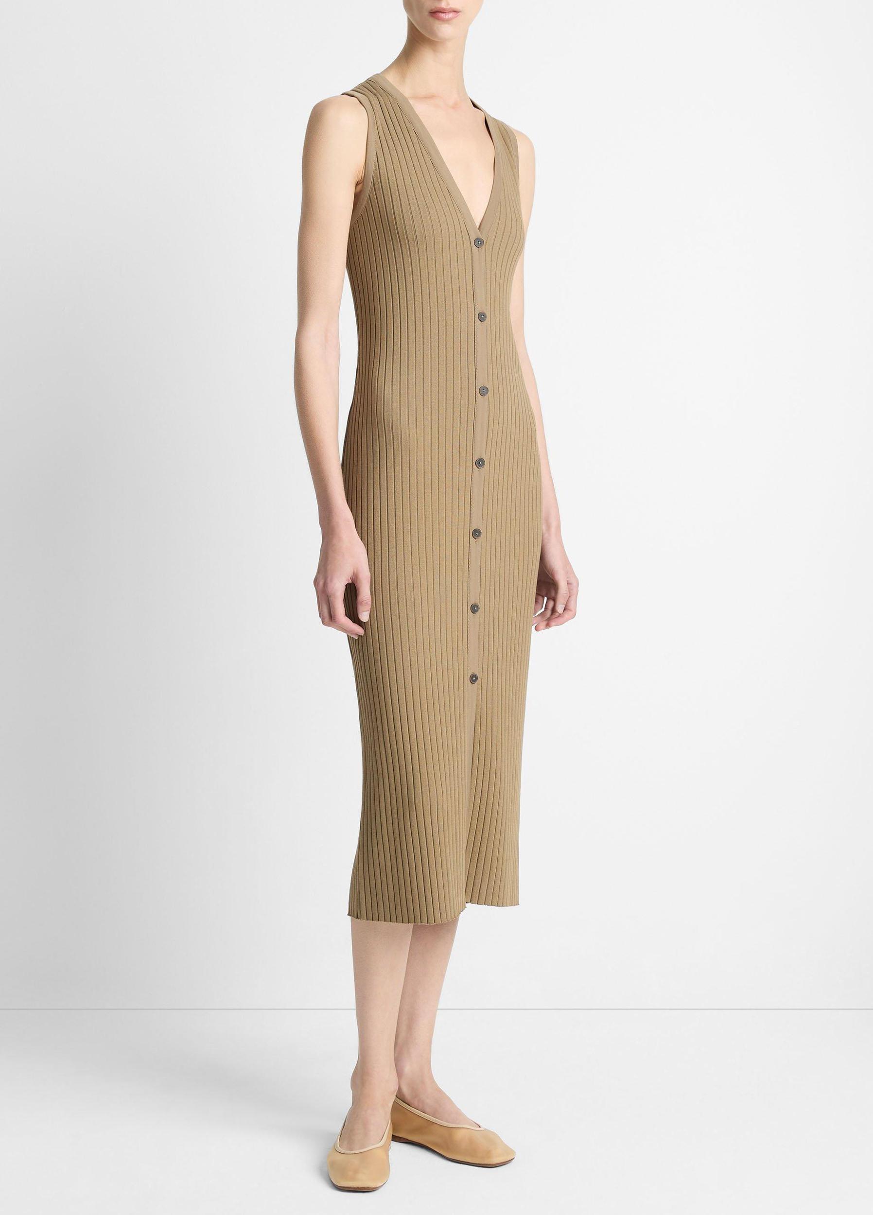 Ribbed Cotton-Blend Button-Front Dress Product Image