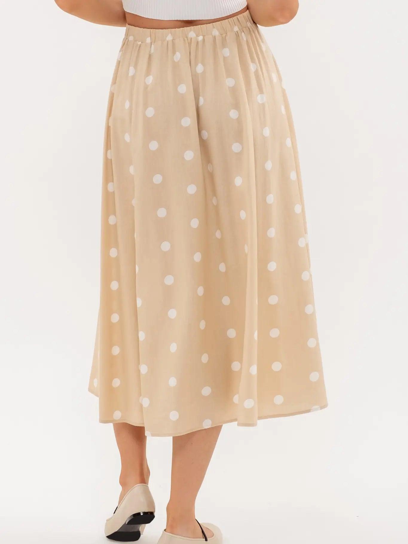 Khaki Polka Dot Midi Skirt Product Image