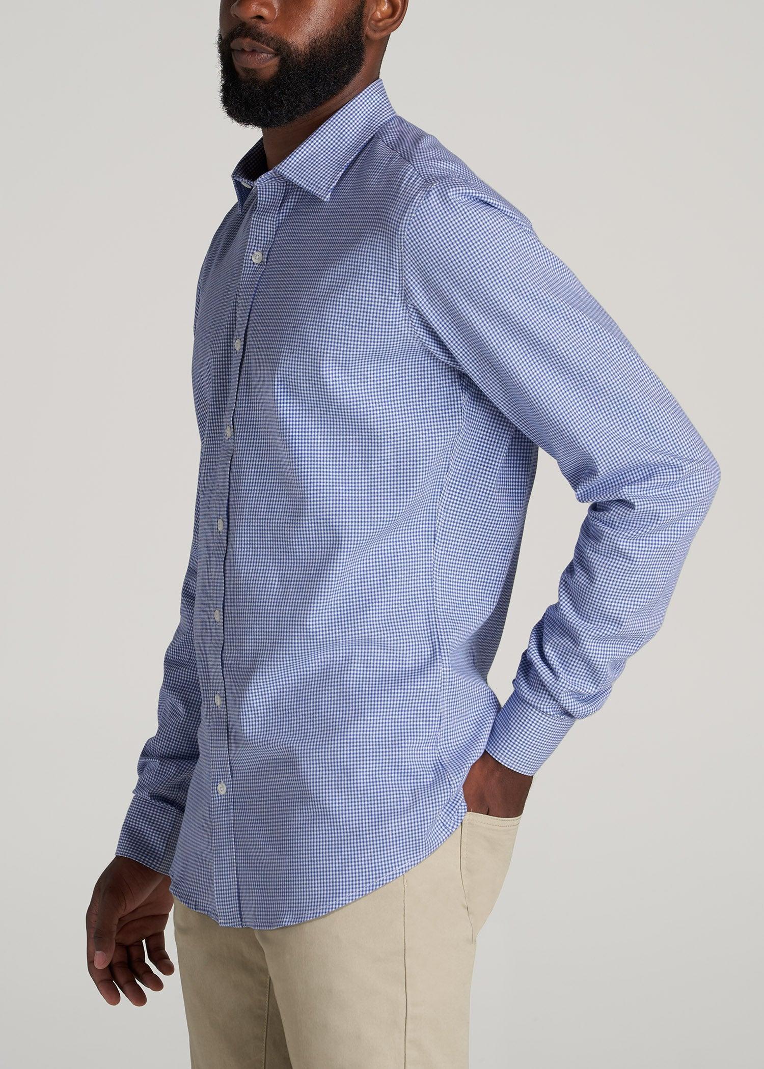 Oskar Button-Up Dress Shirt for Tall Men in Cobalt Mini Check Product Image