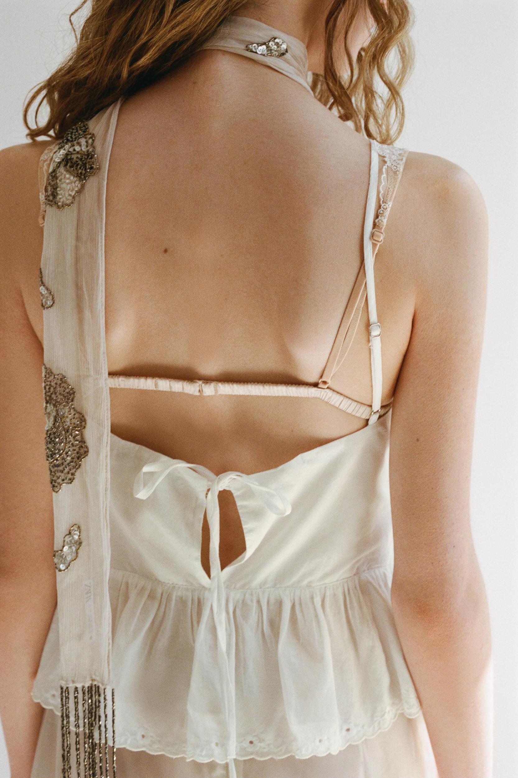 EMBROIDERED FLOWER TIE TOP Product Image