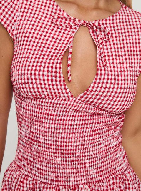 Ladybug Gingham Mini Dress Red Product Image