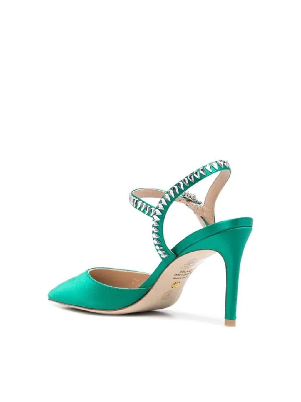 STUART WEITZMAN 100mm Gemcut Satin Pumps In Green Product Image