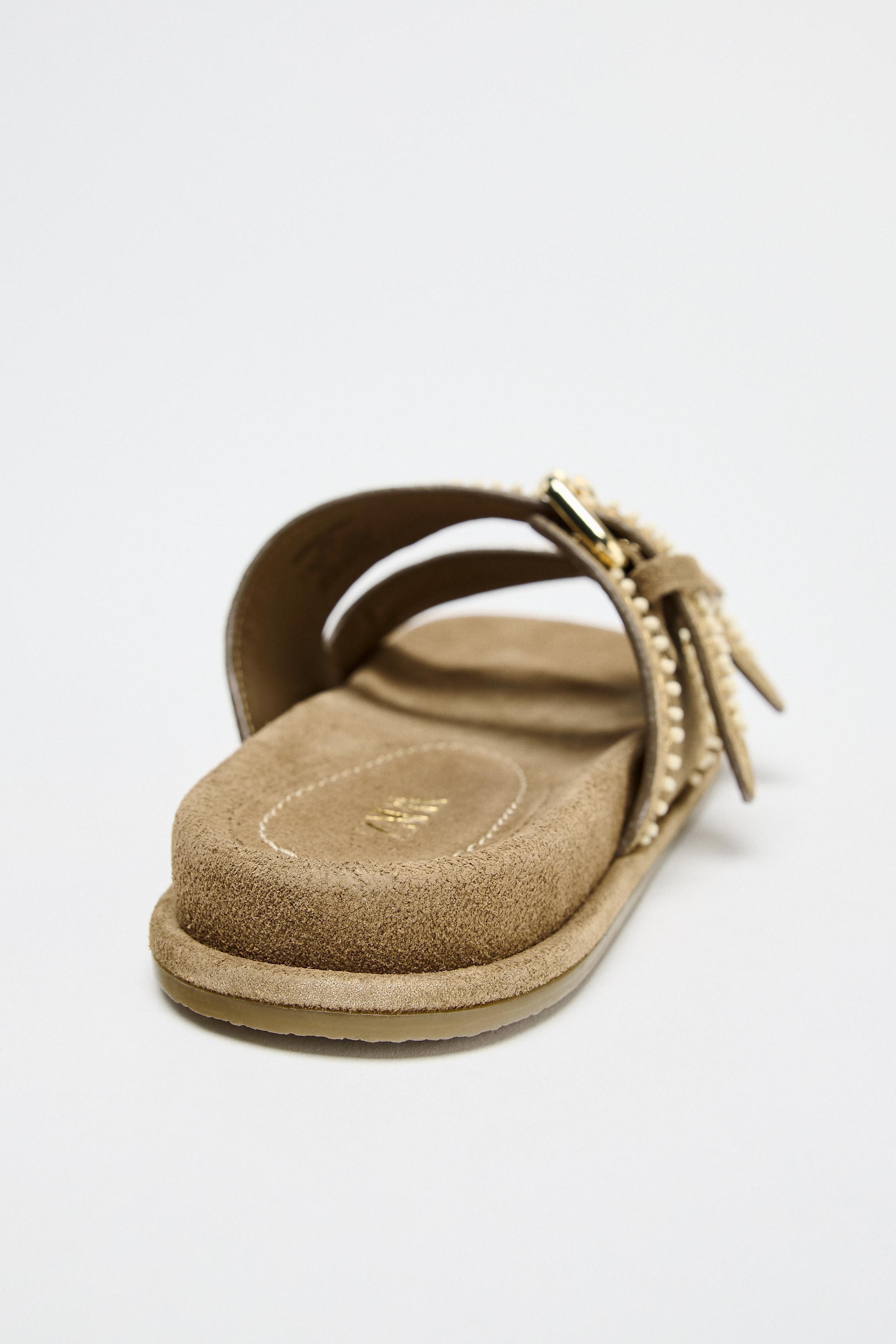 EMBROIDERED SUEDE SLIDE SANDALS Product Image