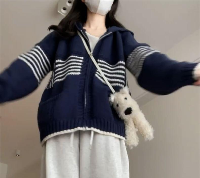 Striped Hooded Zip Cardigan Product Image