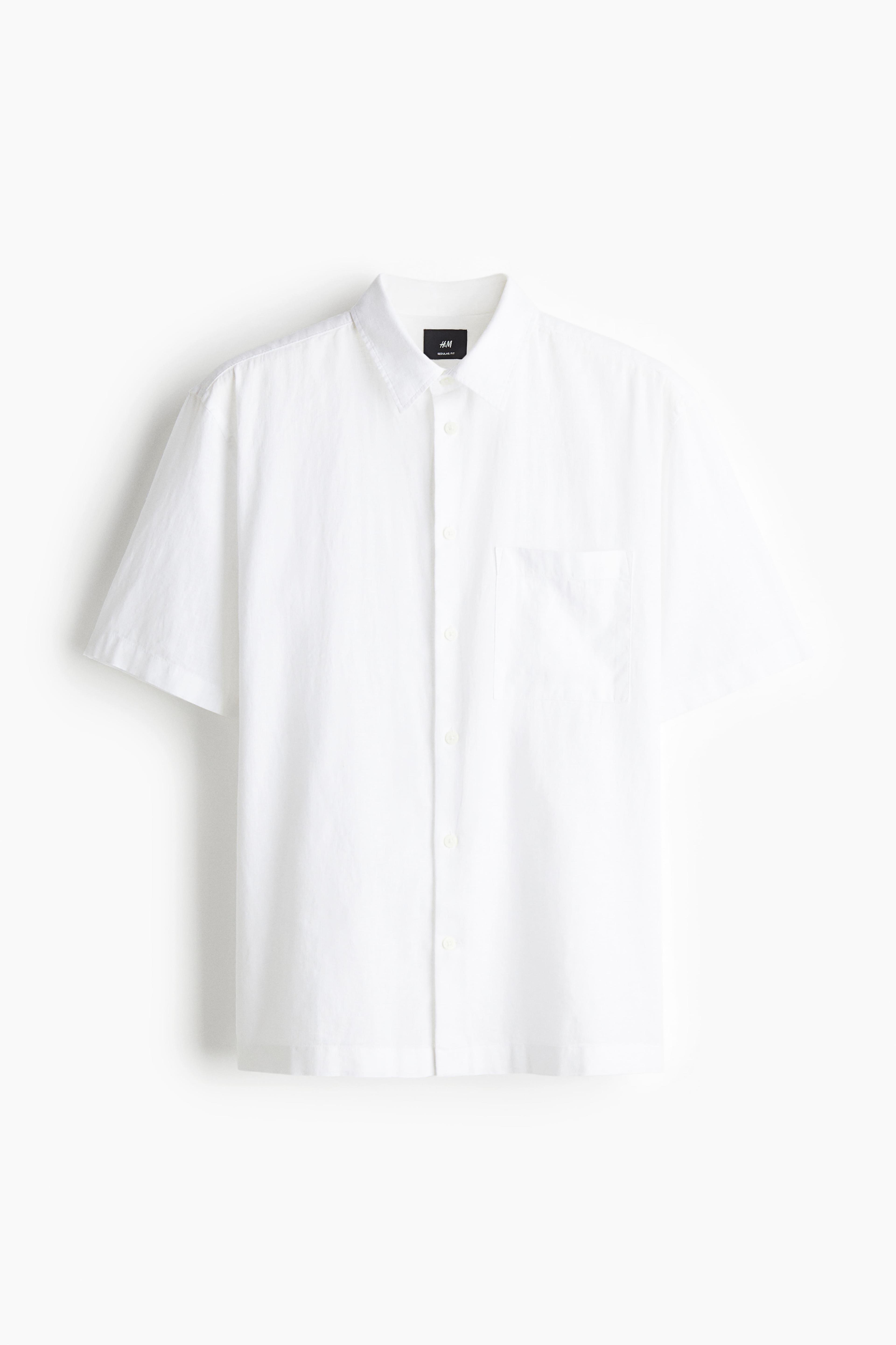 Regular-Fit Short-Sleeved Linen-Blend Shirt Product Image