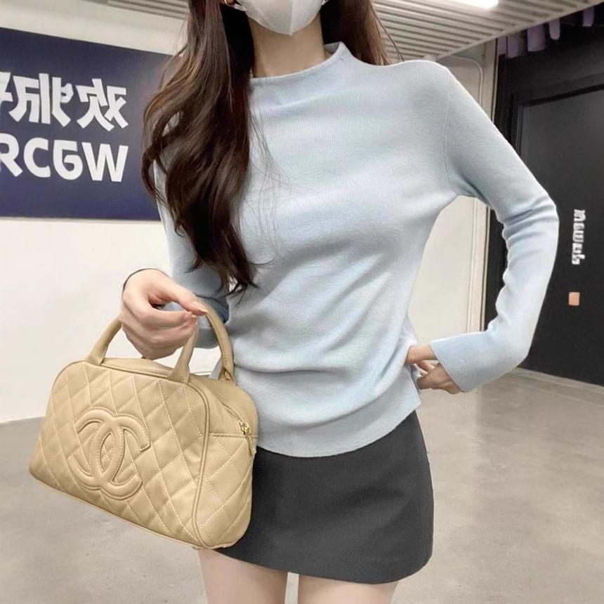 Long Sleeve Mock Neck Plain Knit Top Product Image