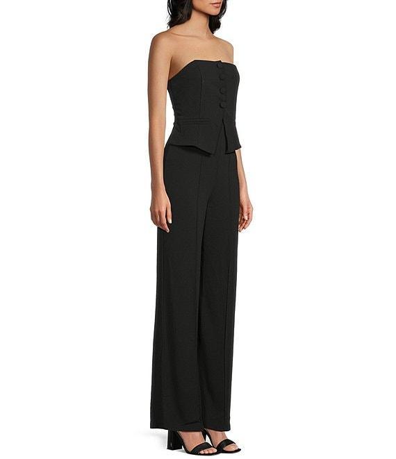 Honey and Rosie Scuba Crepe Strapless Vest Inspired Bodice Jumpsuit Product Image