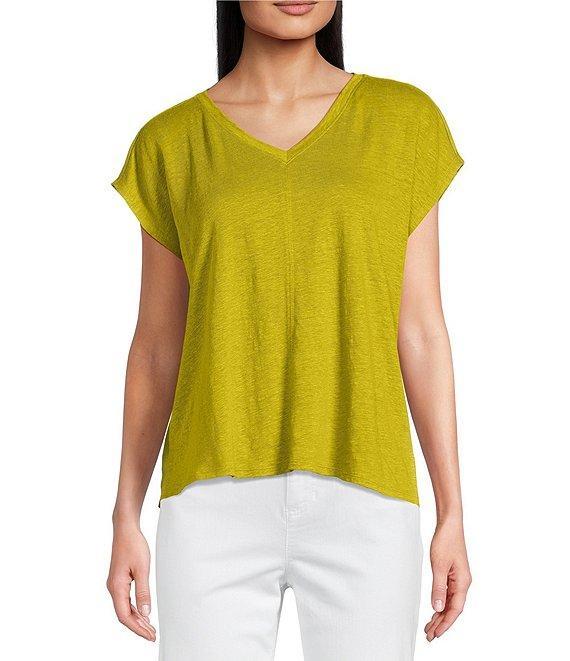 Eileen Fisher Organic Linen Jersey V-Neck Cap Sleeve Top Product Image