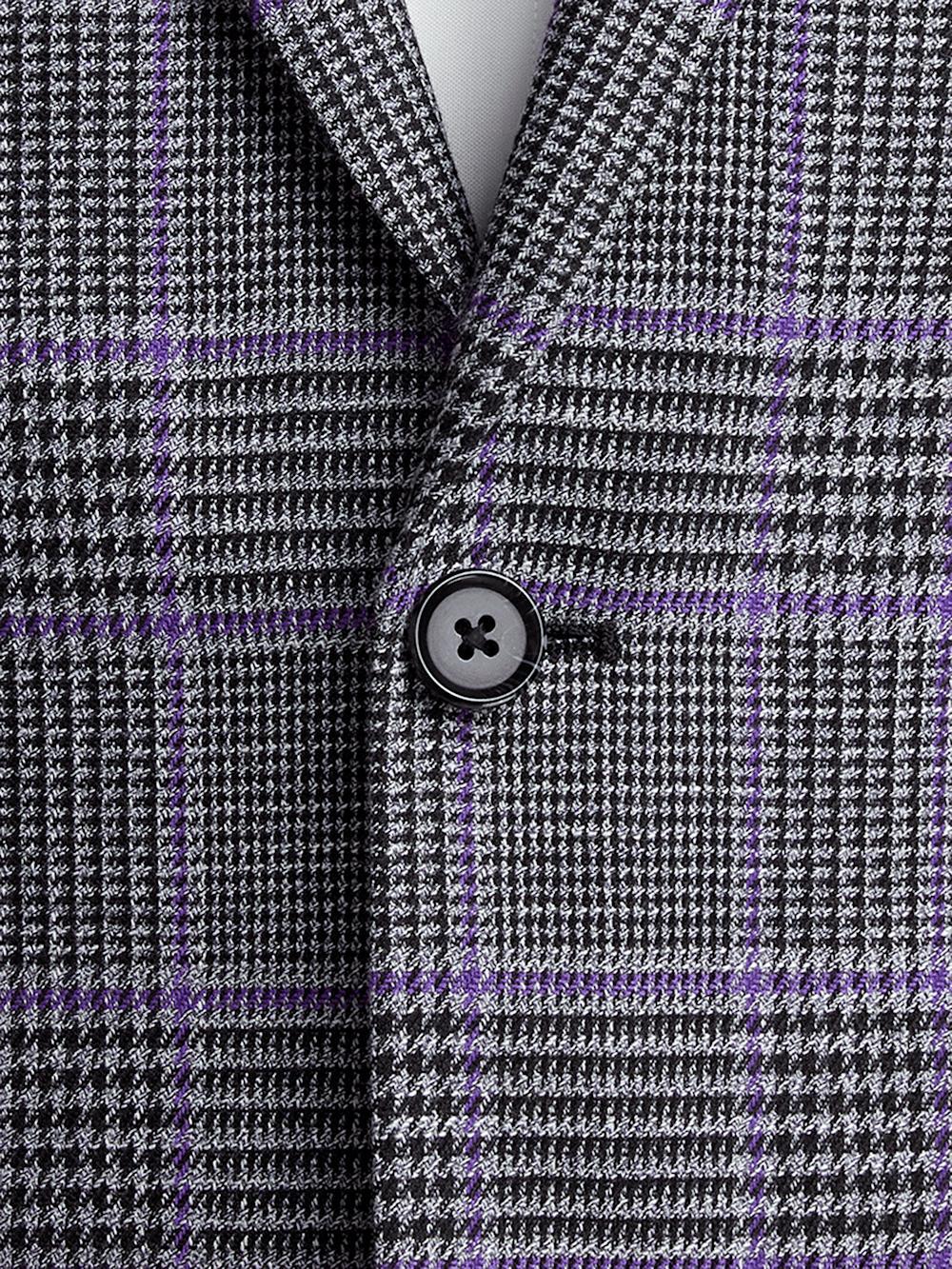 Microfiber Windowpane Single Breasted Notch Lapel Sport Coat - Grey/purple Product Image