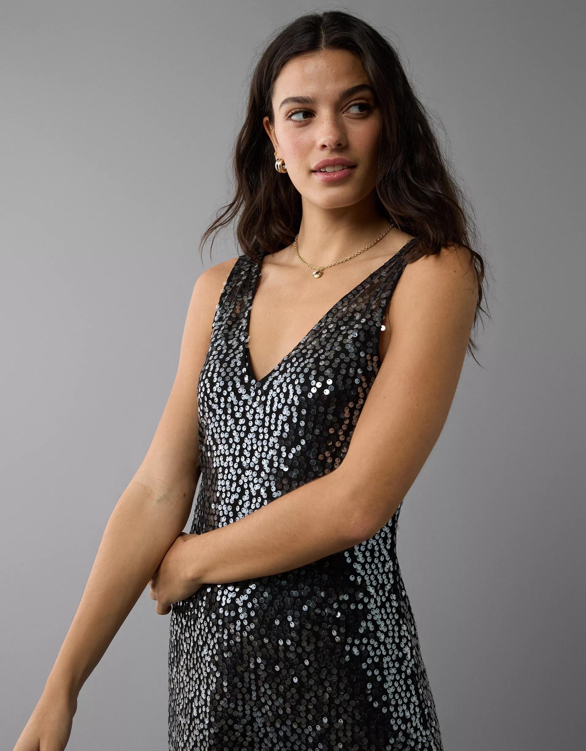 AE Sequin V-Neck Mini Slip Dress Product Image