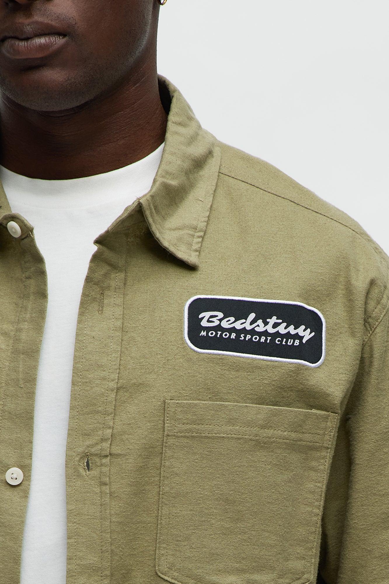 Cropped Bedstuy Patch Button Up Shirt - Olive Product Image