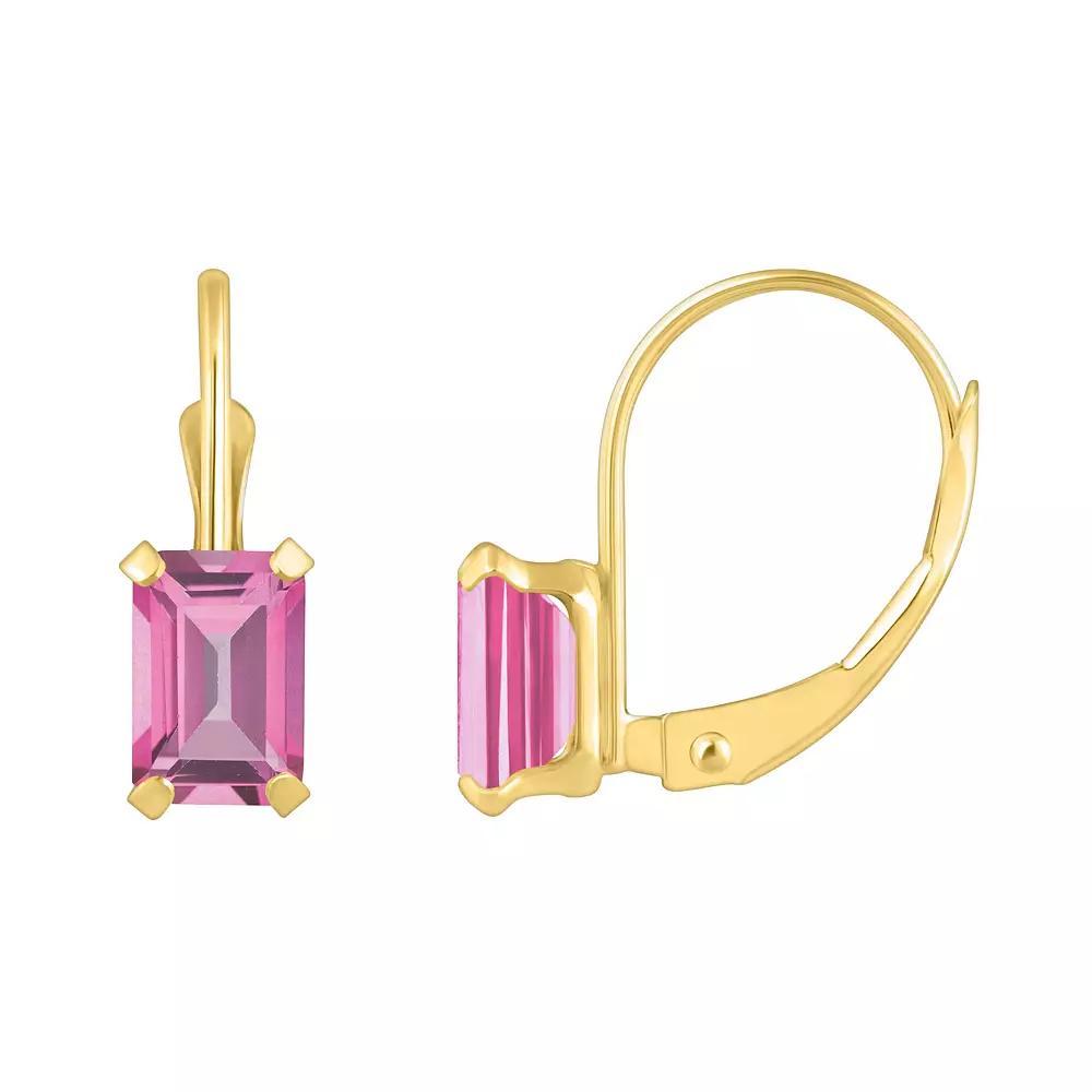 Celebration Gems 10k Gold Emerald Cut Pink Topaz Leverback Earrings, Women's Product Image