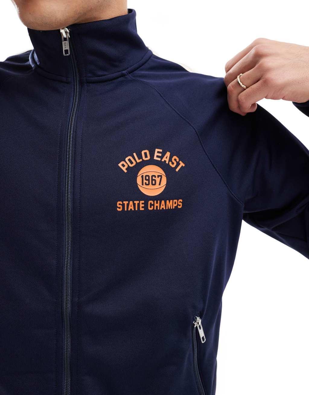 Polo Ralph Lauren collegiate back logo tricot track jacket in navy Product Image