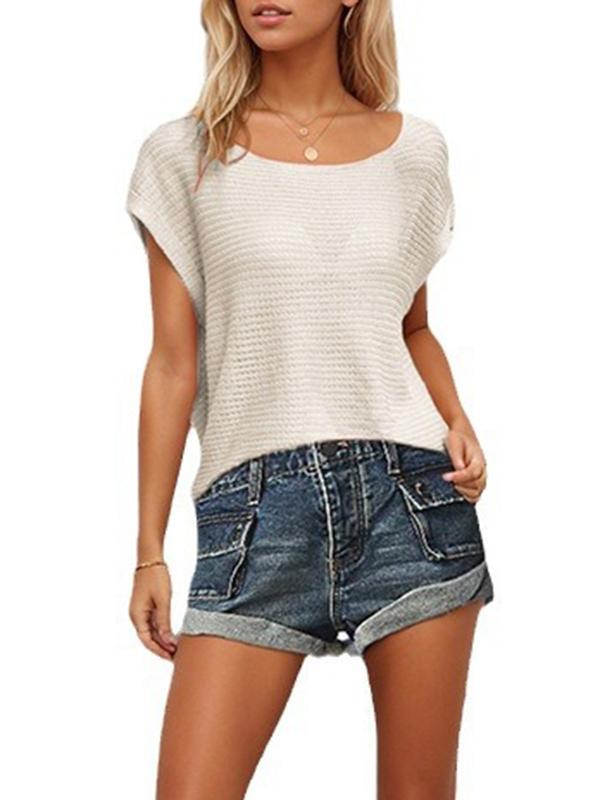 Loose Raglan Sleeve Solid Color Round-neck Knitwear Pullovers Product Image