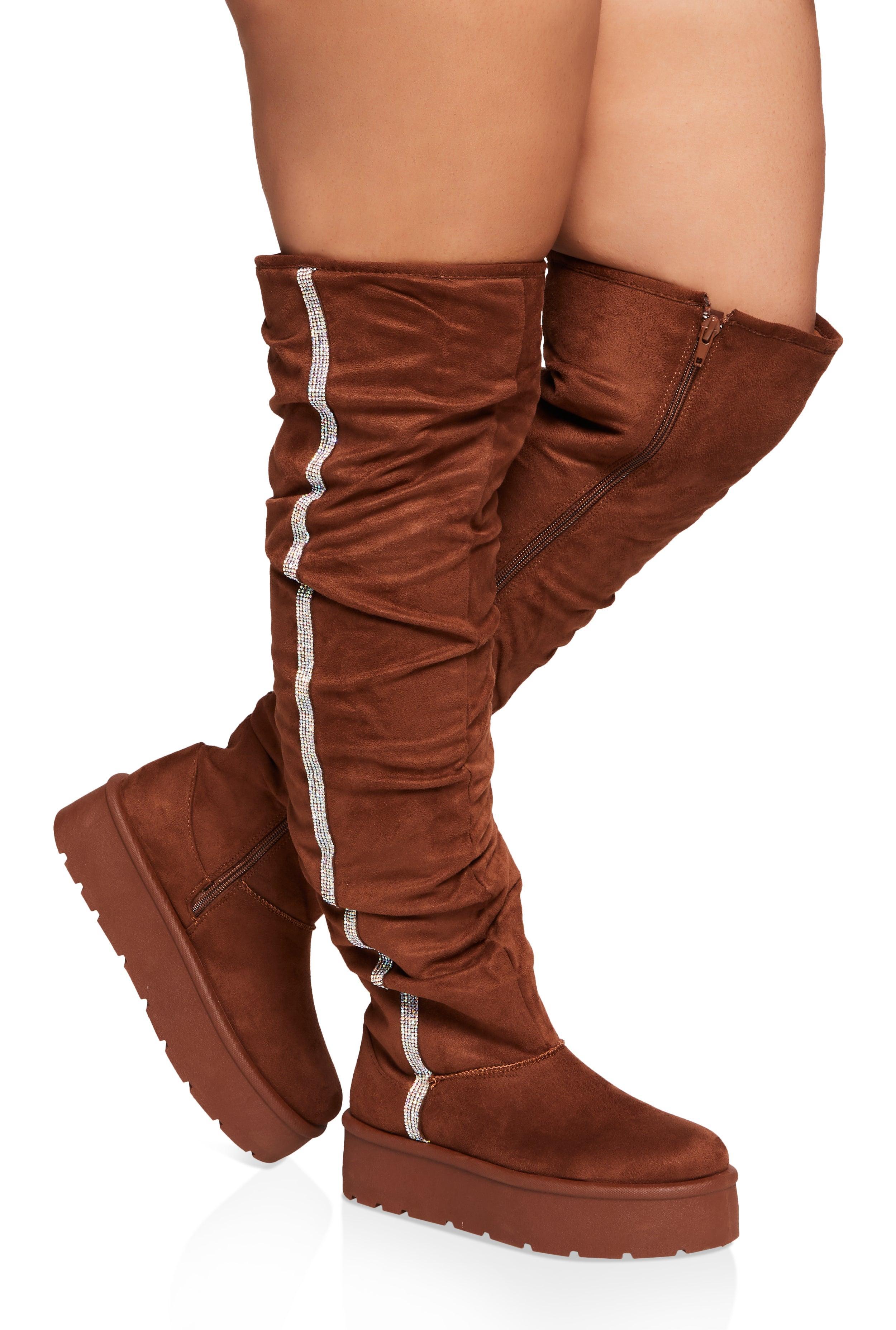 Womens Rhinestone Trim Slouch Over the Knee Boots Product Image