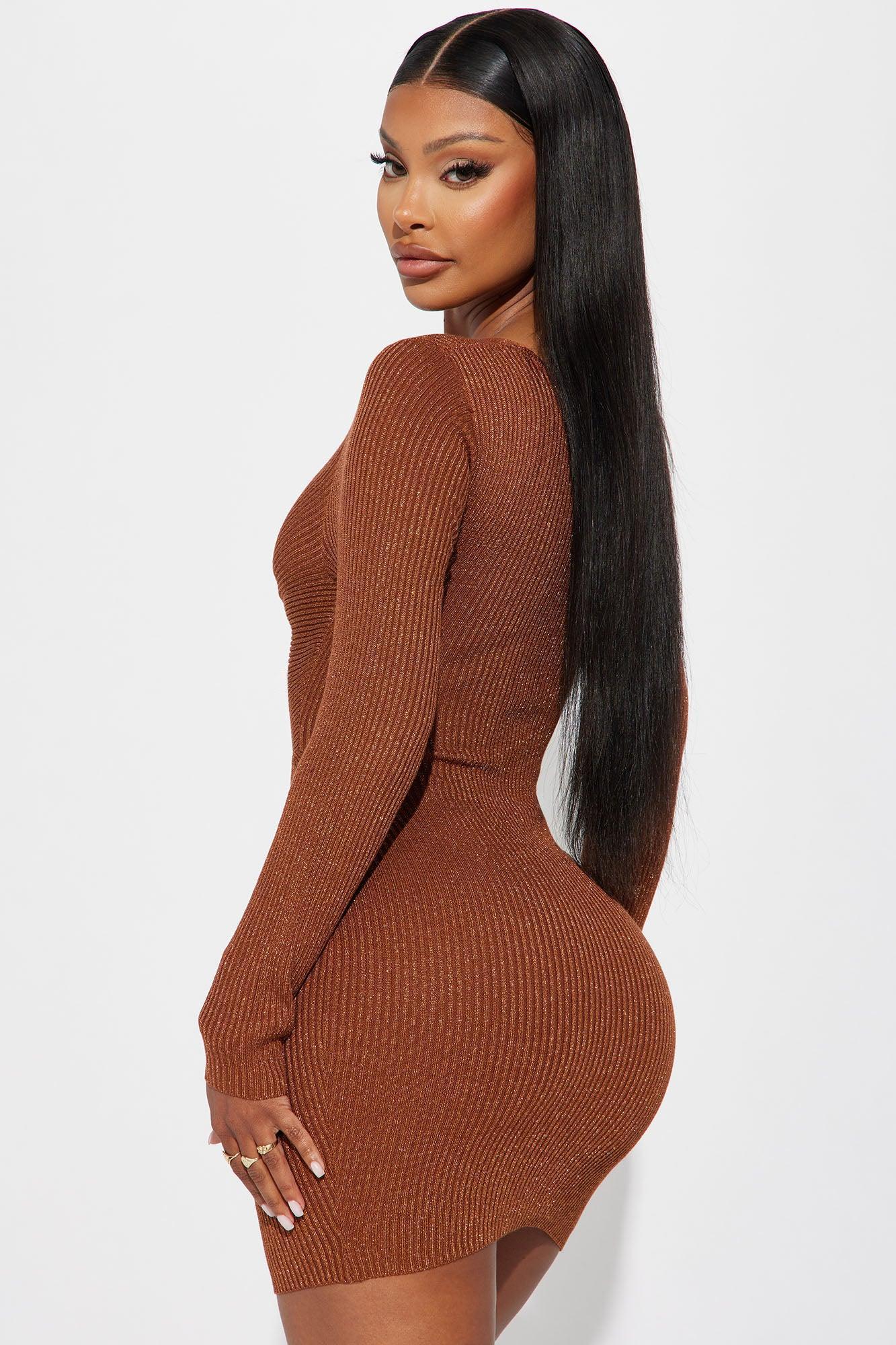 Ahna Ribbed Mini Dress - Rust Product Image