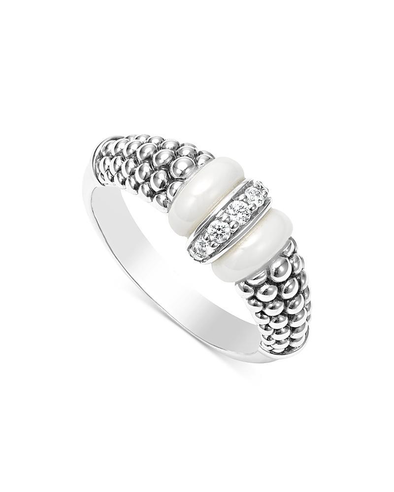 Lagos Ceramic & Sterling Silver White Caviar Diamond Stacking Ring Product Image