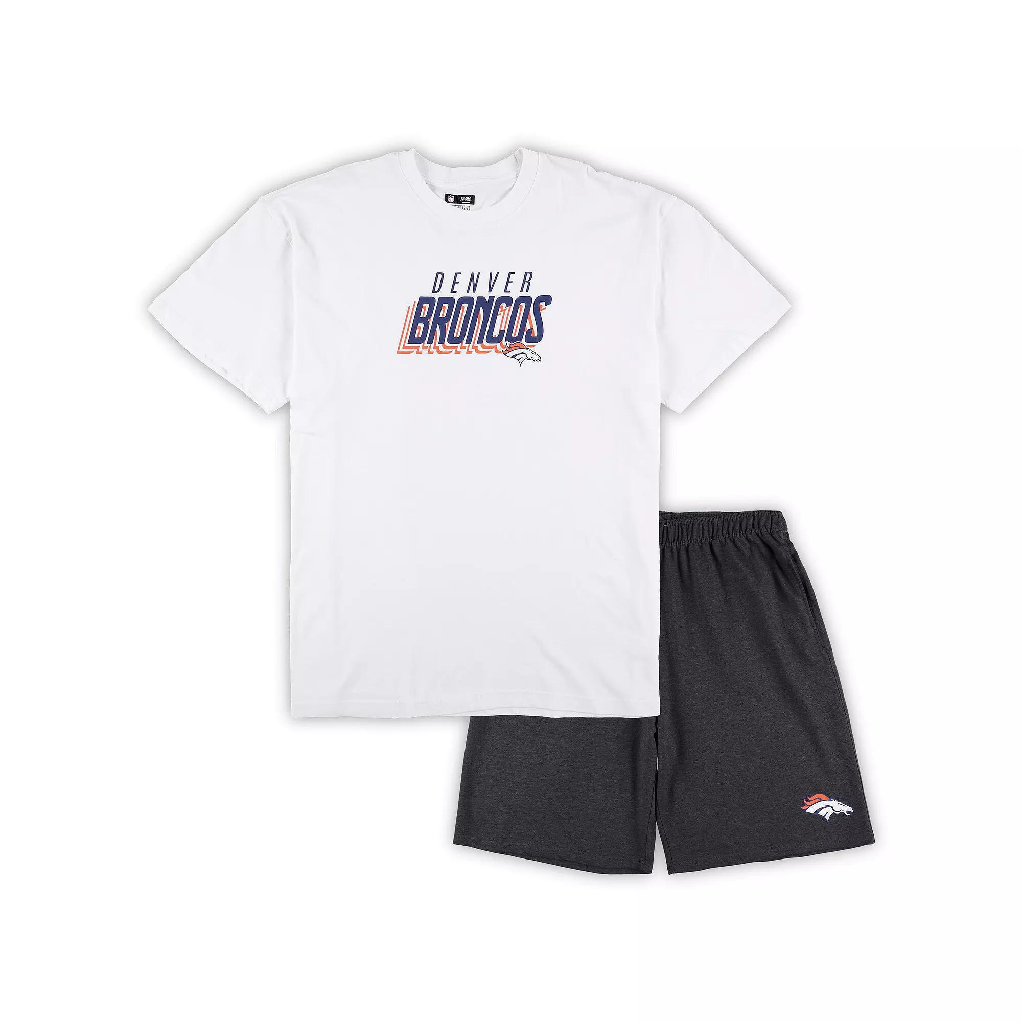 Men's Concepts Sport White/Charcoal Denver Broncos Big & Tall T-Shirt and Shorts Set,  Product Image