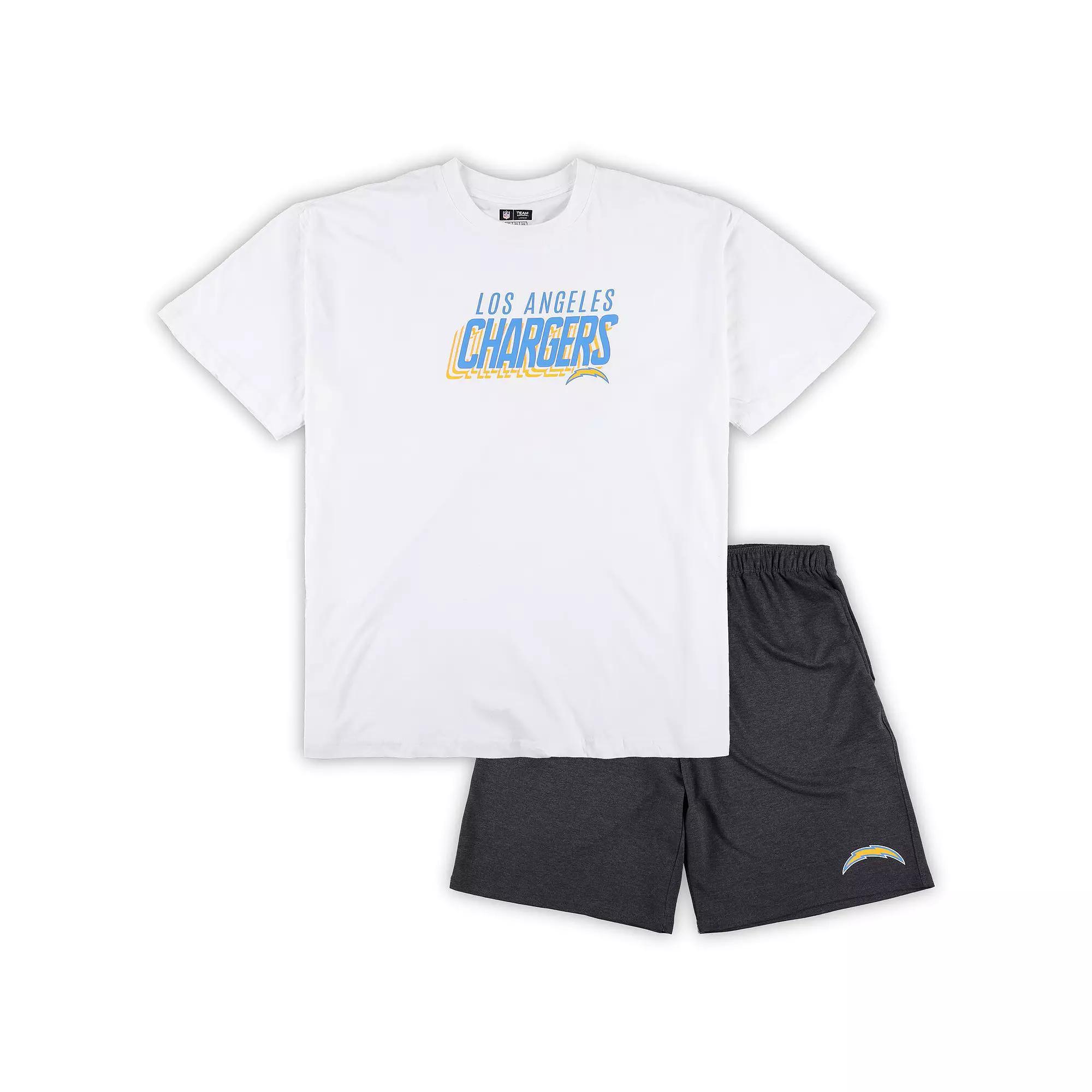 Men's Concepts Sport White/Charcoal Los Angeles Chargers Big & Tall T-Shirt and Shorts Set, Size: 6XB Product Image