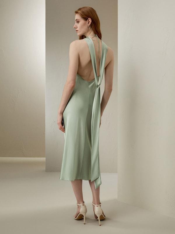 Halter Neck Open Back Silk Dress Product Image