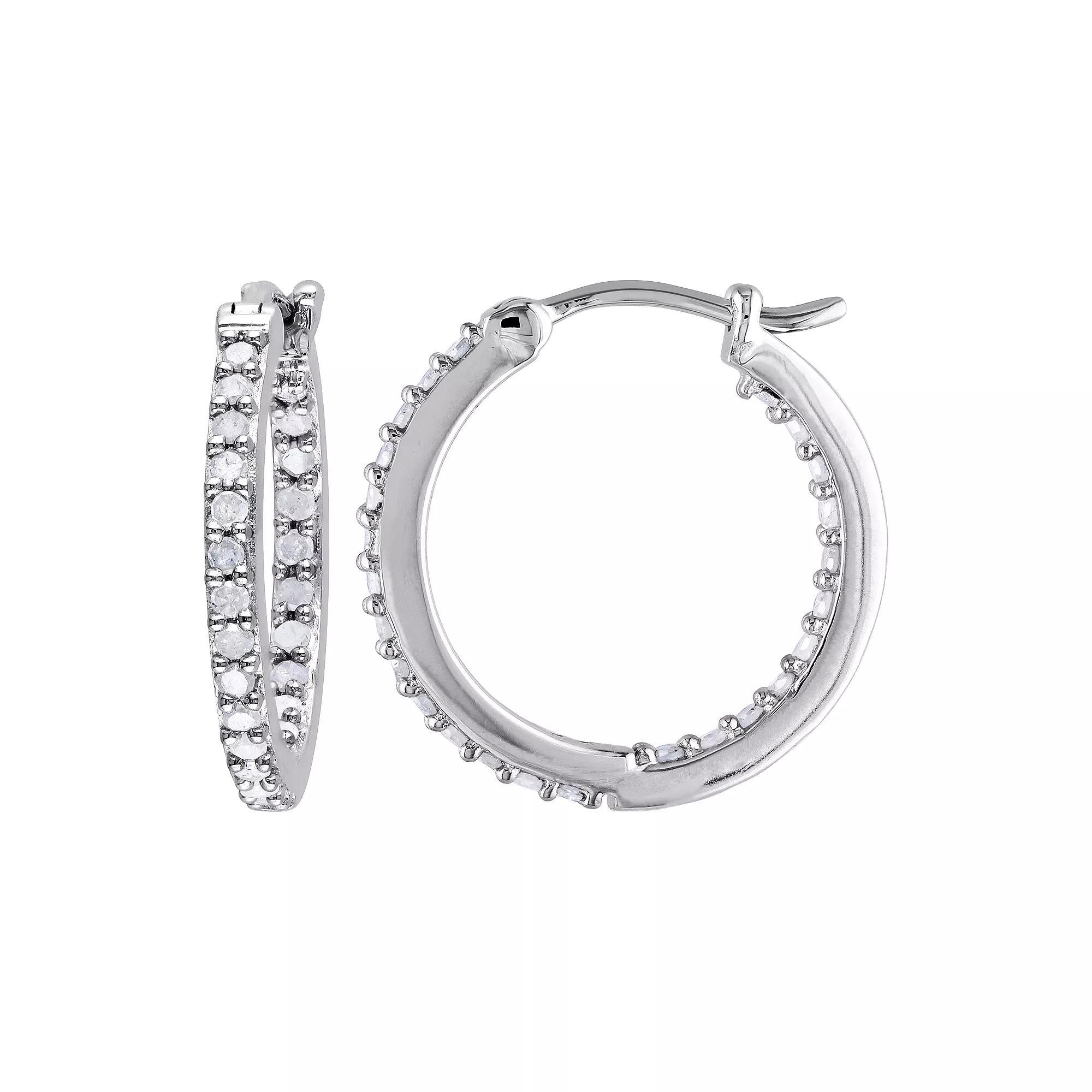 Stella Grace Sterling Silver 1/2 Carat T.W. Diamond Hoop Earrings, Women's Product Image