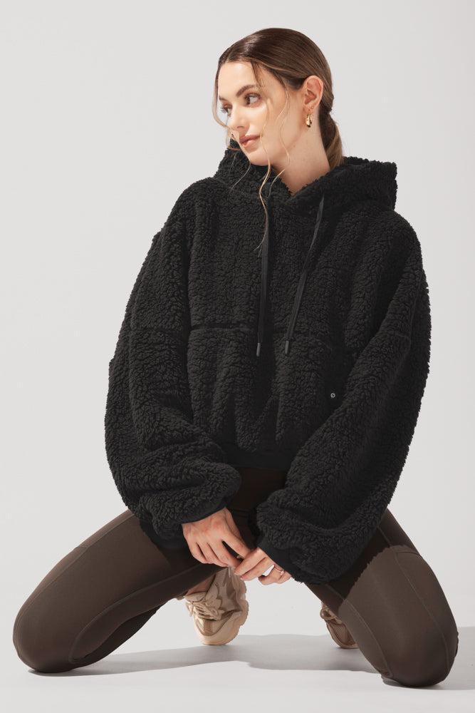 Faux Sherpa Pullover Cloud Hoodie - Black Product Image