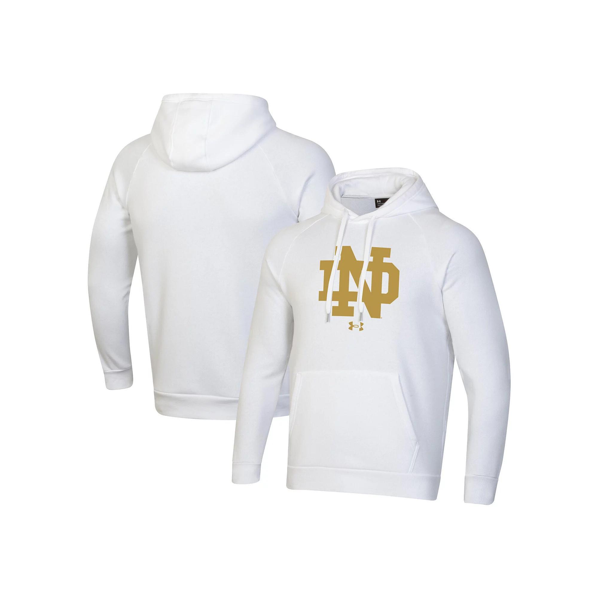 Men's Under Armour White Notre Dame Fighting Irish Interlocking ND Gold Rush Rival Raglan Pullover Hoodie,  Product Image