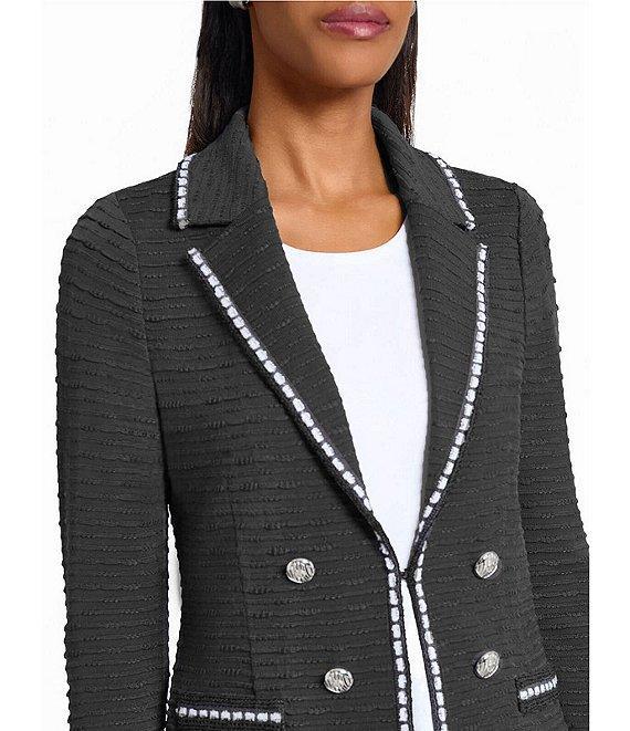 Ming Wang Textured Knit Contrast Trim Notch Lapel Long Sleeve Jacket Product Image