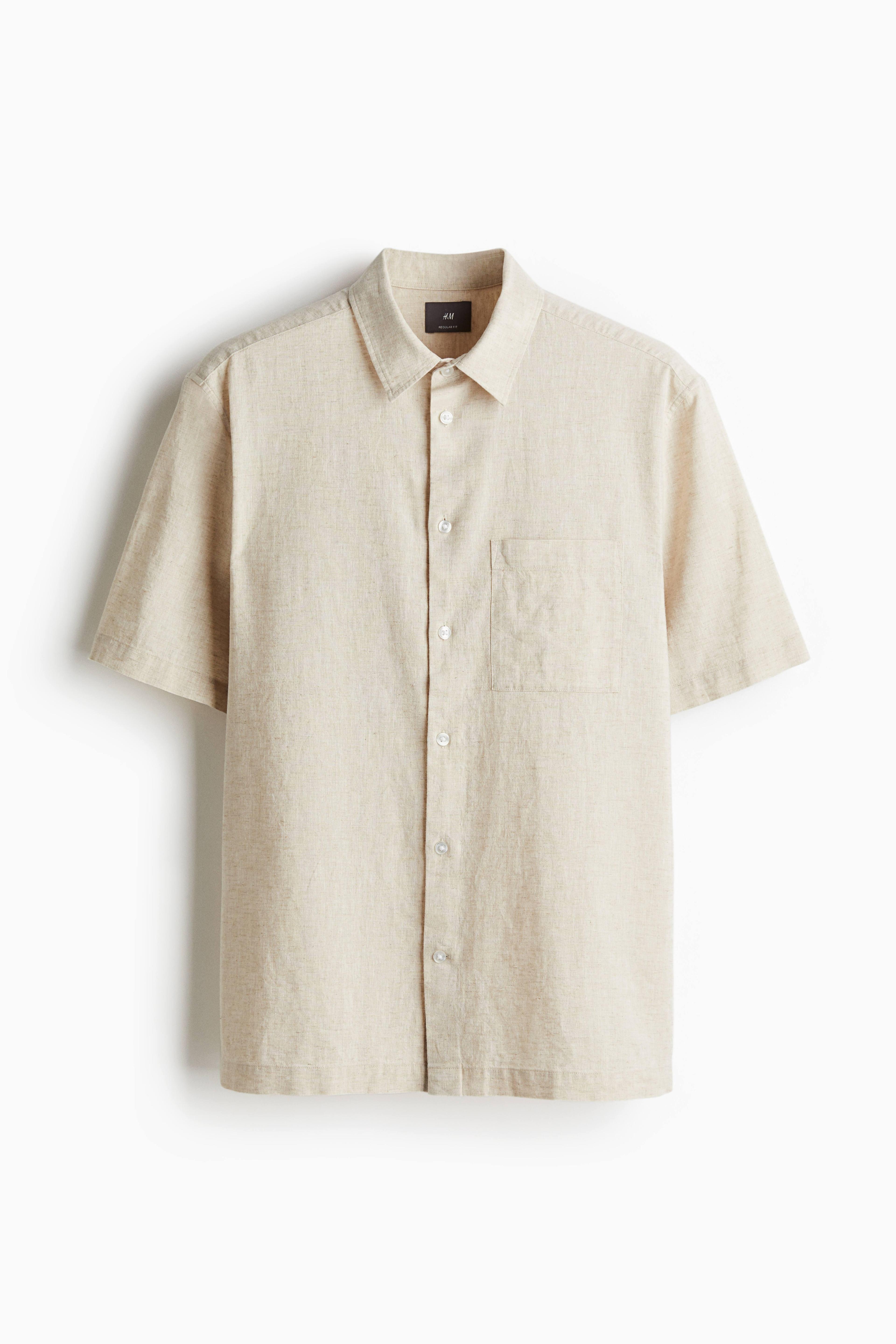 Regular-Fit Short-Sleeved Linen-Blend Shirt Product Image