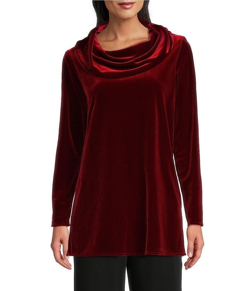 Caroline Rose Stretch Velvet Knit Cowl Neck Long Sleeve Tunic Product Image