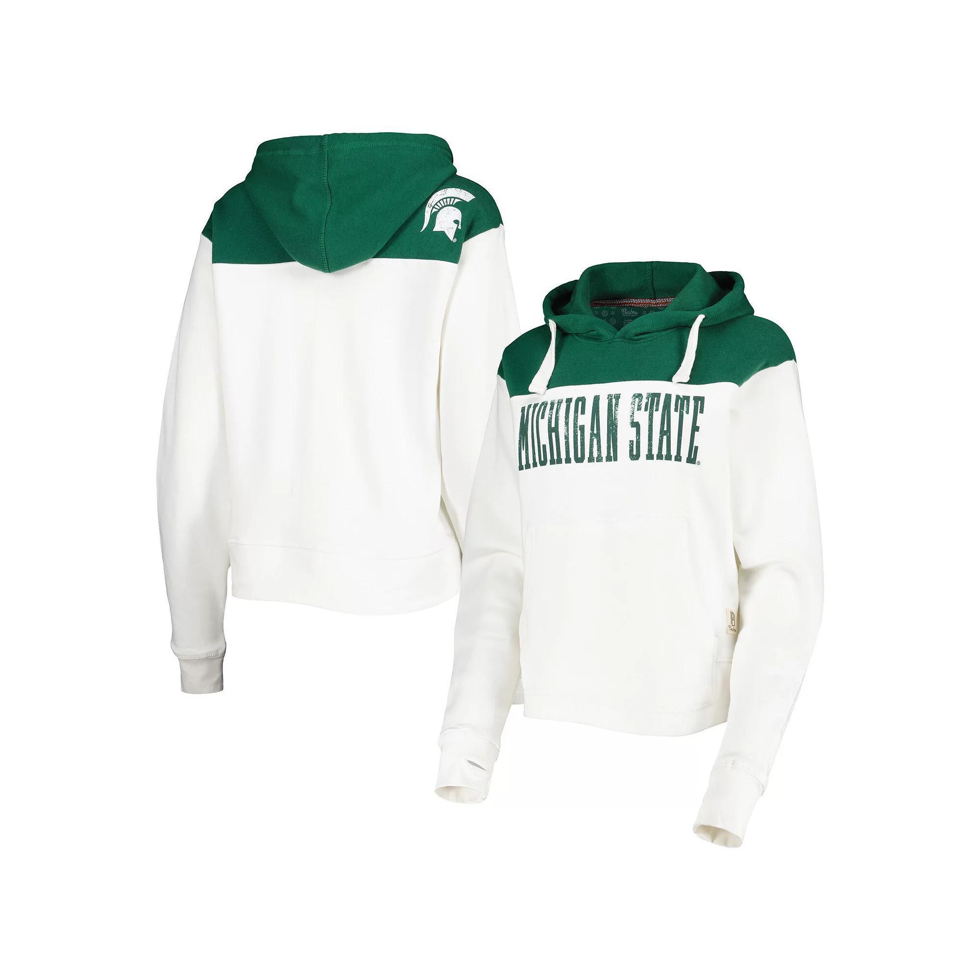 Women's Pressbox White/Green Michigan State Spartans Chicago 2-Hit Yoke Pullover Hoodie, Size: XL Product Image