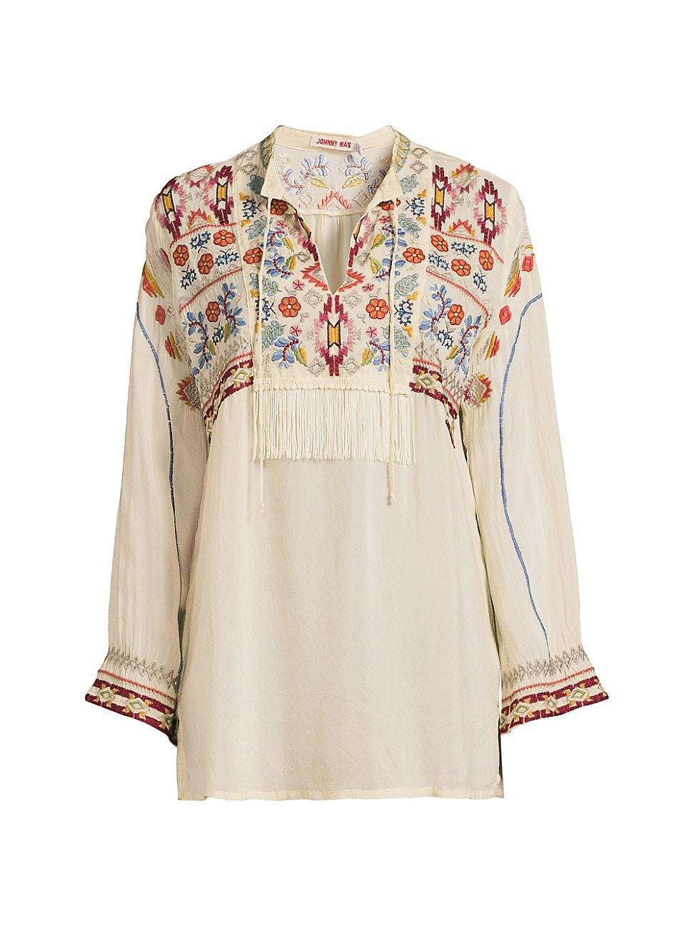 Womens Karen Coriander Fringe Embroidered Tunic Product Image