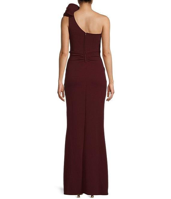 Honey and Rosie One Shoulder Ruffle Ruched Side Slit Long Dress Product Image