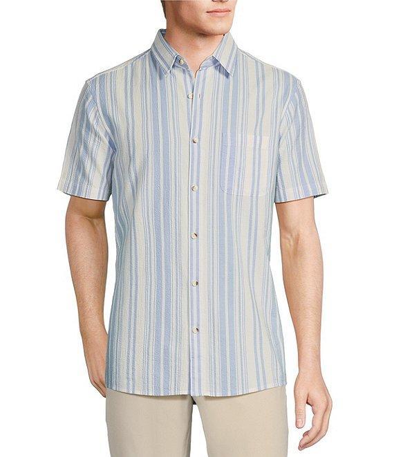 Rowm Short Sleeve Seersucker Awning Stripe Print Shirt Product Image