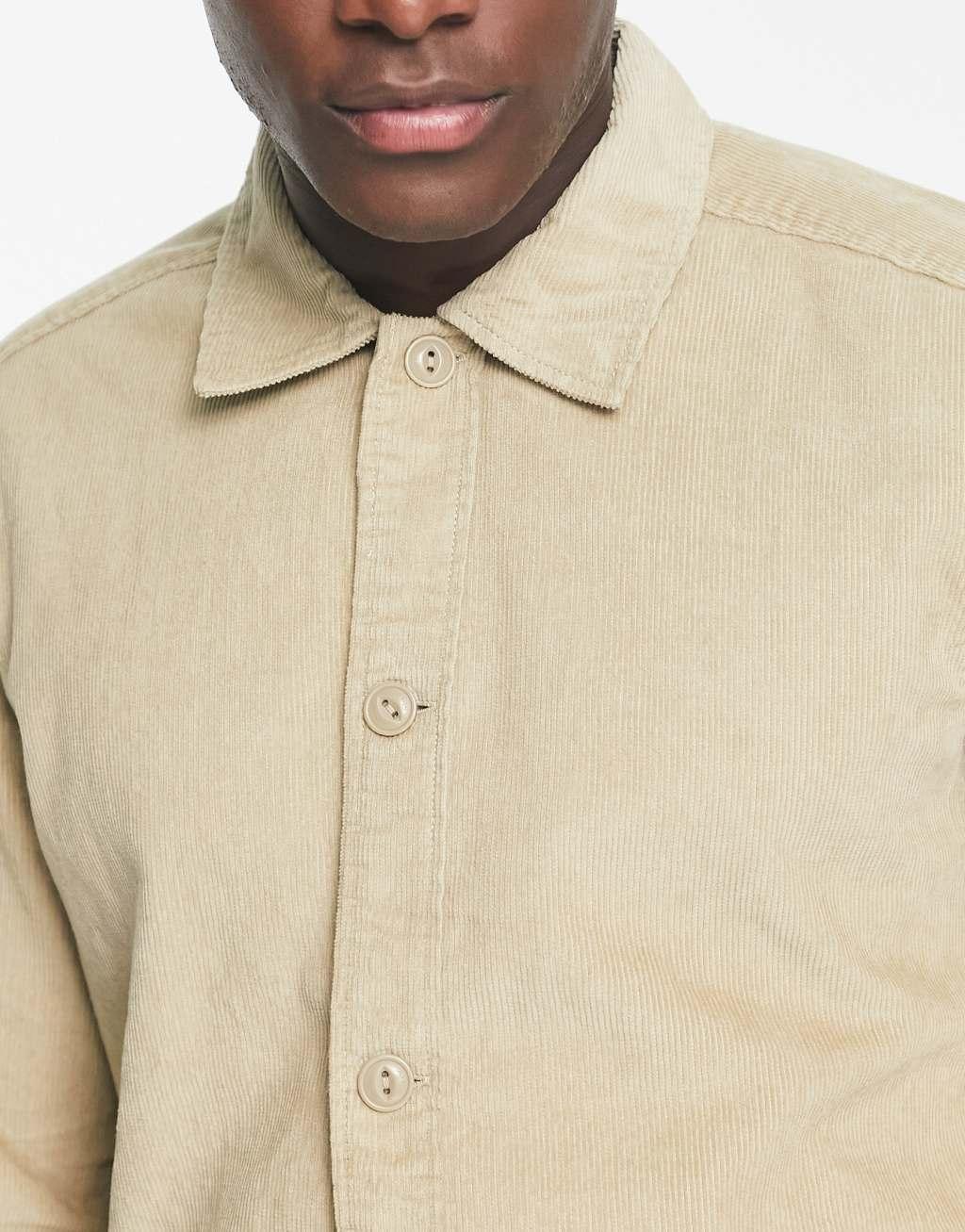 Only & Sons cord overshirt in beige  Product Image