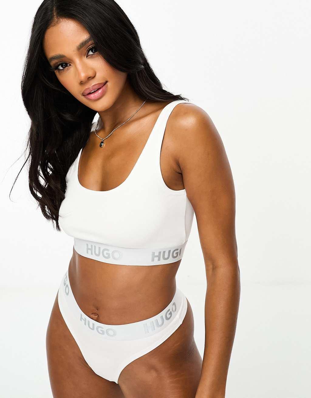 HUGO Bodywear sporty logo bralette in white Product Image