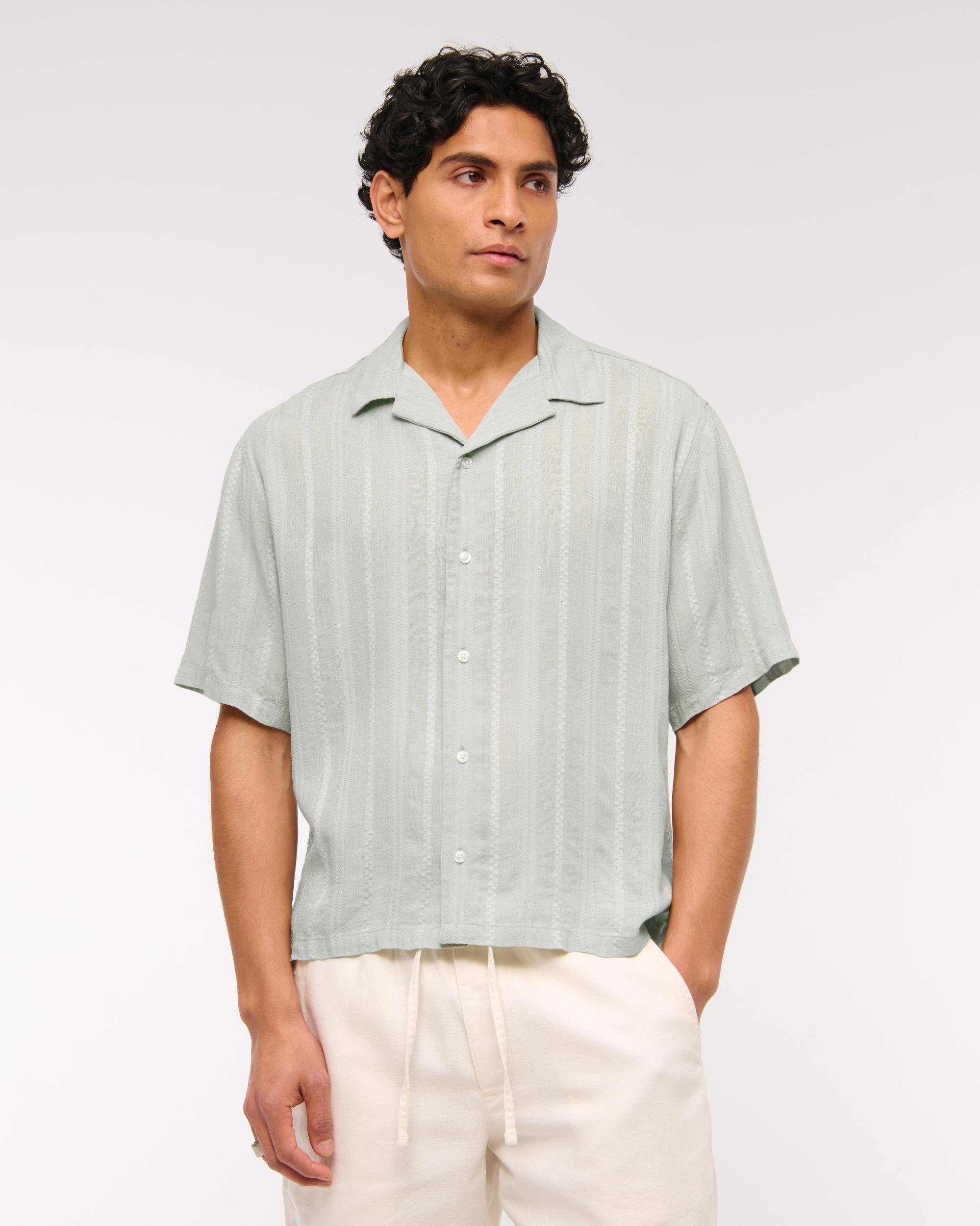 Camp Collar Cropped Button-Up Shirt Product Image