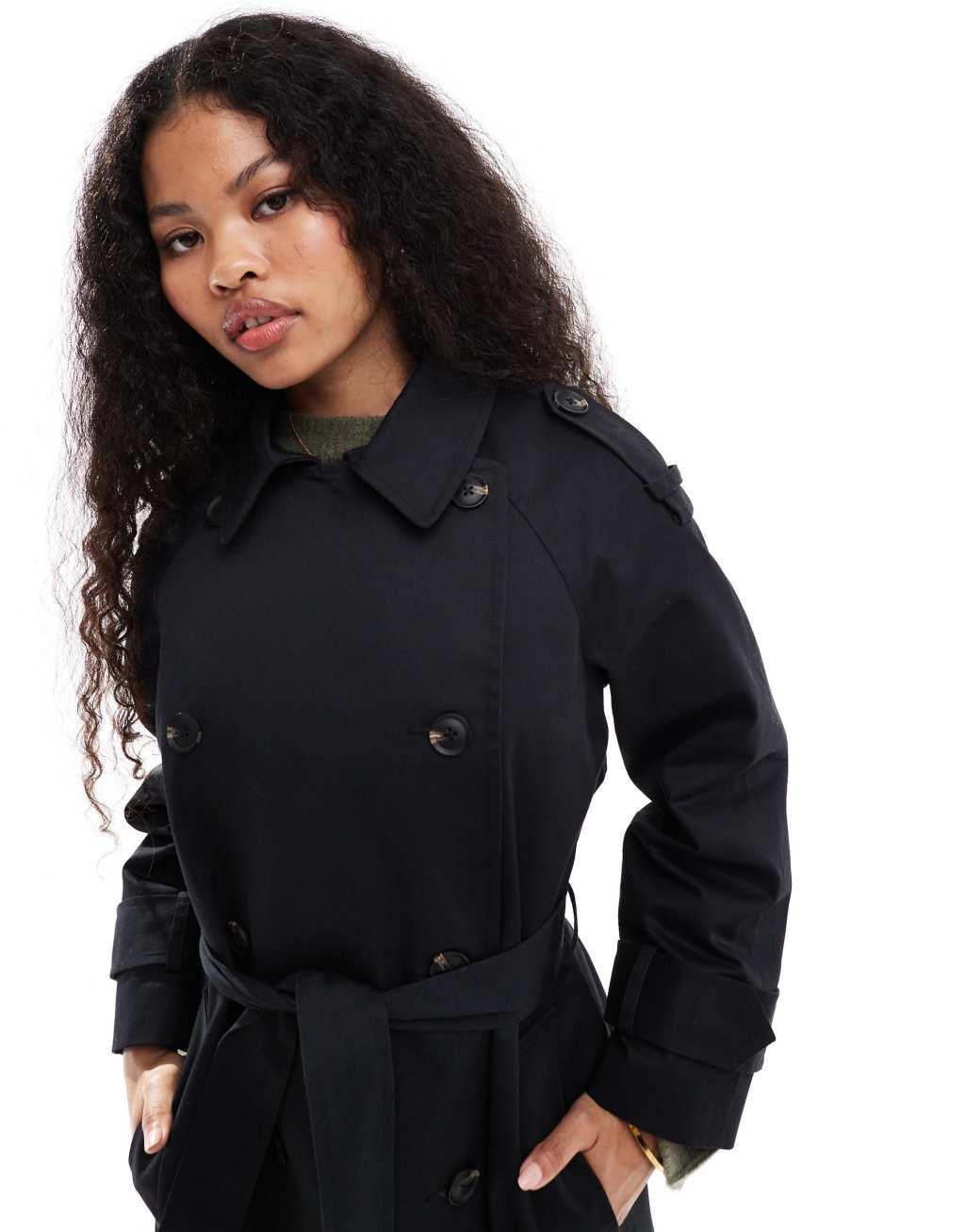 ASOS DESIGN Petite longline trench coat in black Product Image
