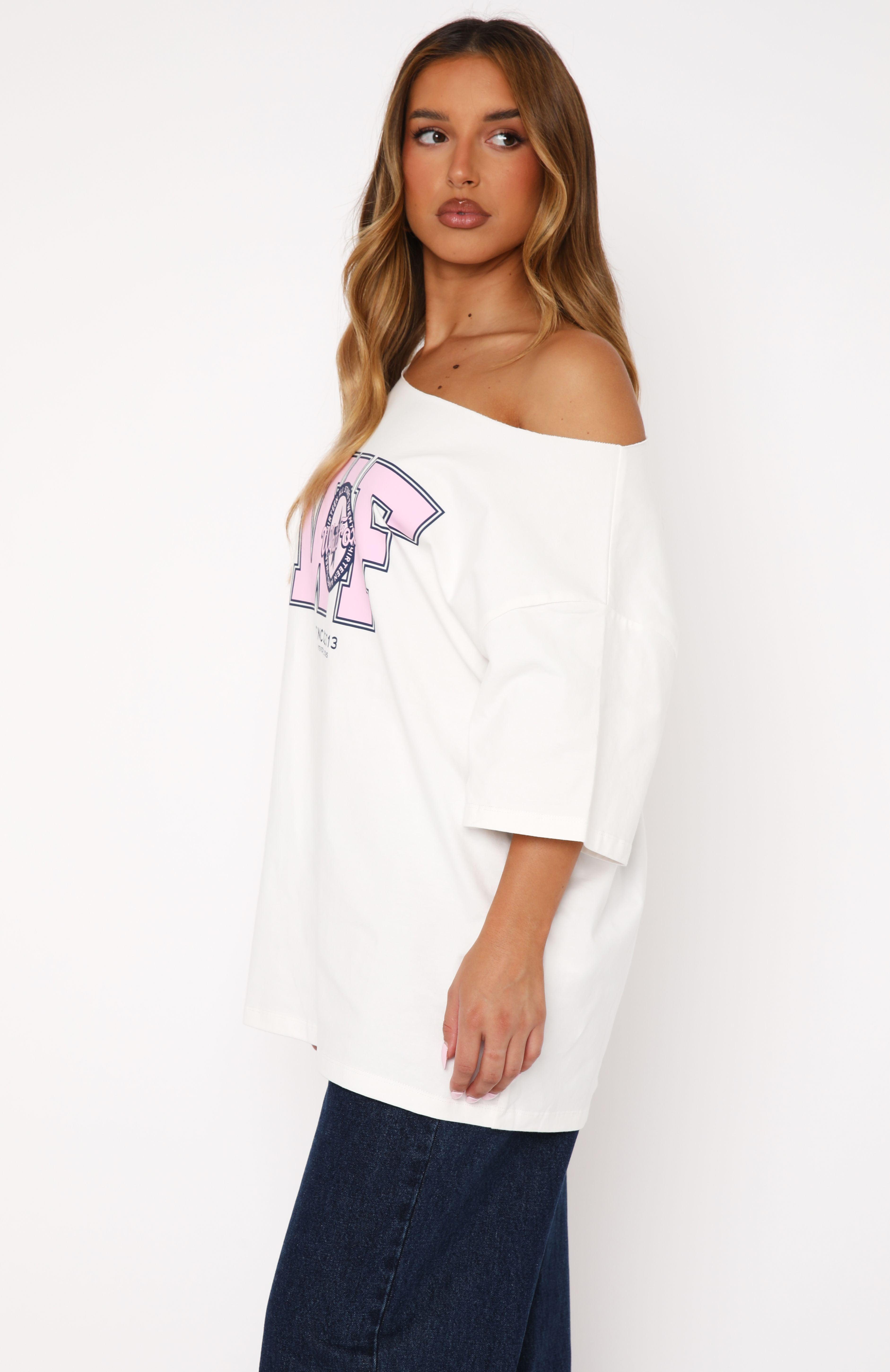 Your Favourite View Off Shoulder Oversized Tee White Product Image