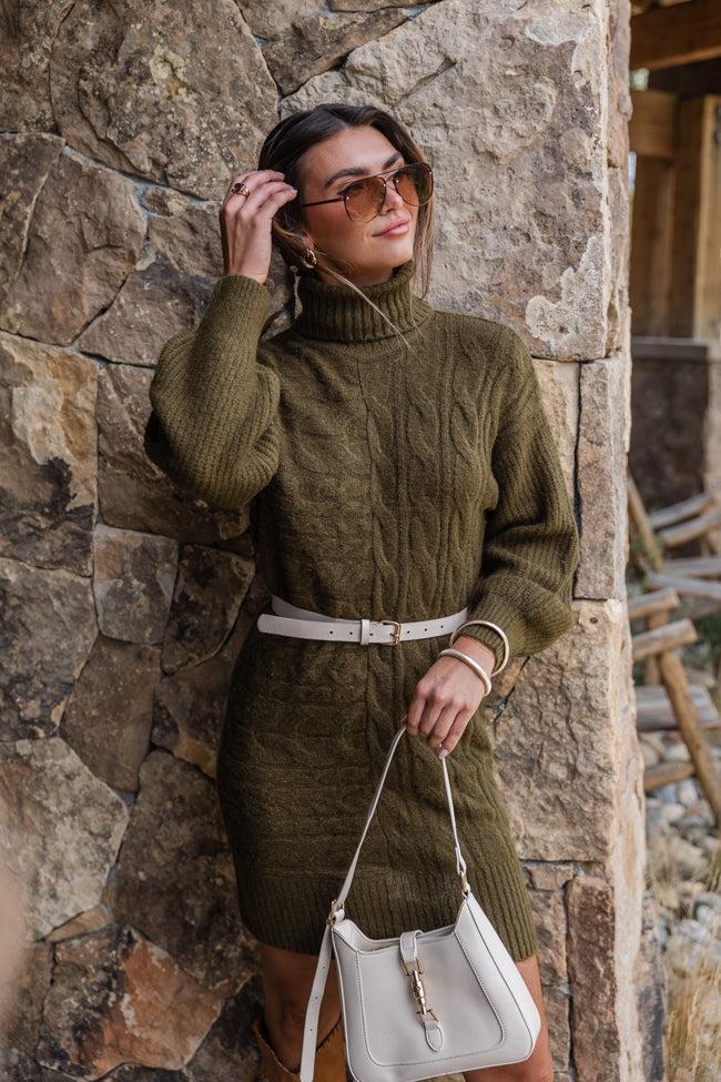 Sweetest Harmony Olive Textured Turtleneck Dress FINAL SALE Product Image