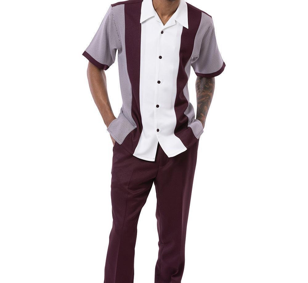 Wine Vertical Color Design Walking Suit 2 Piece Short Sleeve Set Product Image