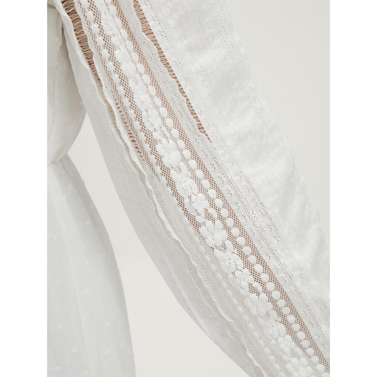 Plus Size WhiteSmoke Solid Lace Patchwork Lantern Sleeve Blouse Women Elegant Long Sleeve V-neck Dailywear Blouses BloomChic 10/M Product Image