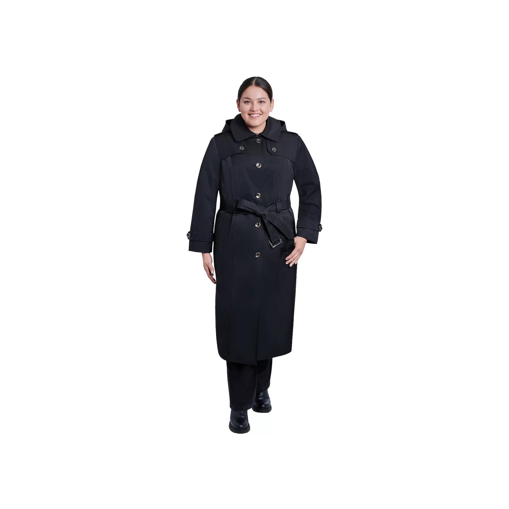 Plus Size London Fog Hooded Maxi Trench Coat, Womens Product Image