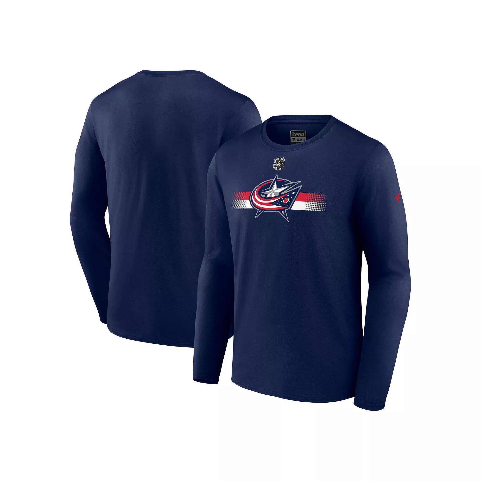 Men's Fanatics Navy Columbus Blue Jackets Authentic Pro Secondary Long Sleeve T-Shirt,  Product Image