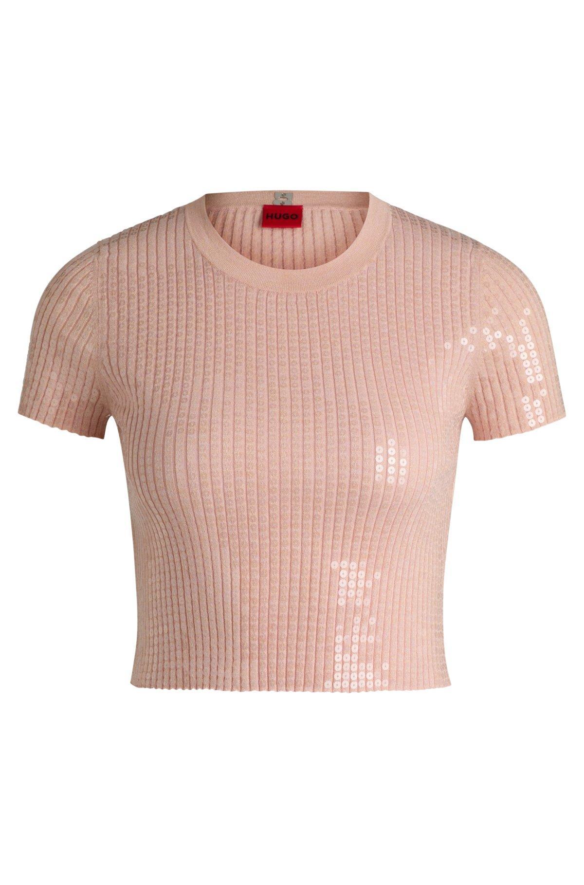 Ribbed sweater with transparent sequins in slim fit Product Image