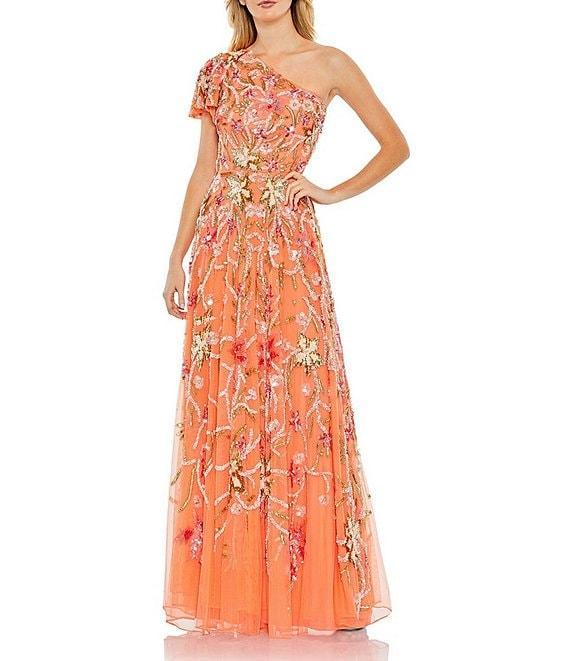 Mac Duggal Sequin One Shoulder Short Flutter Sleeve Gown Product Image