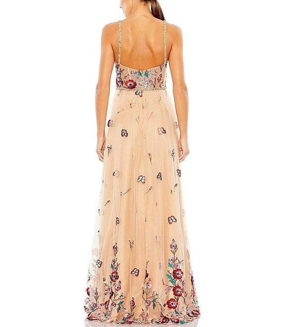 Mac Duggal Floral Embellished Tulle V-Neck Sleeveless Gown Product Image