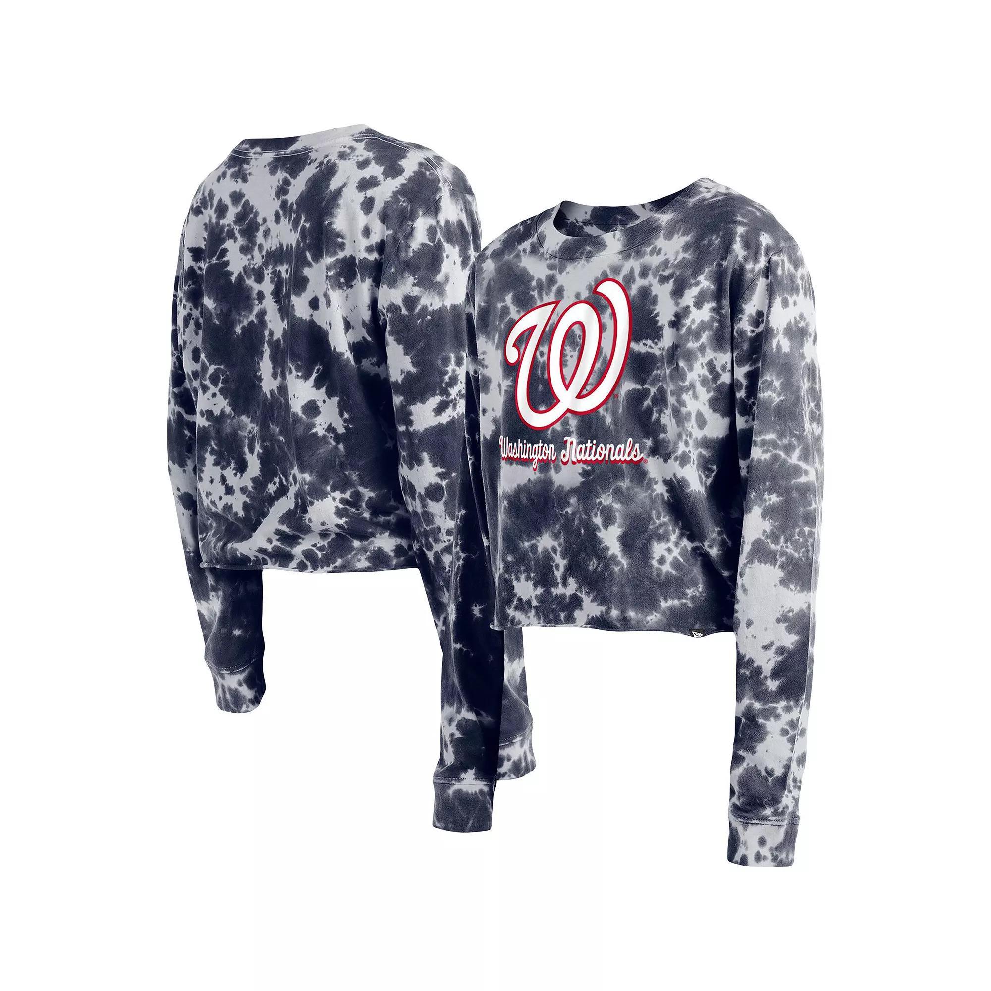 Women's New Era Navy Houston Astros Tie-Dye Cropped Long Sleeve T-Shirt, Size: 2XL, Blue Product Image