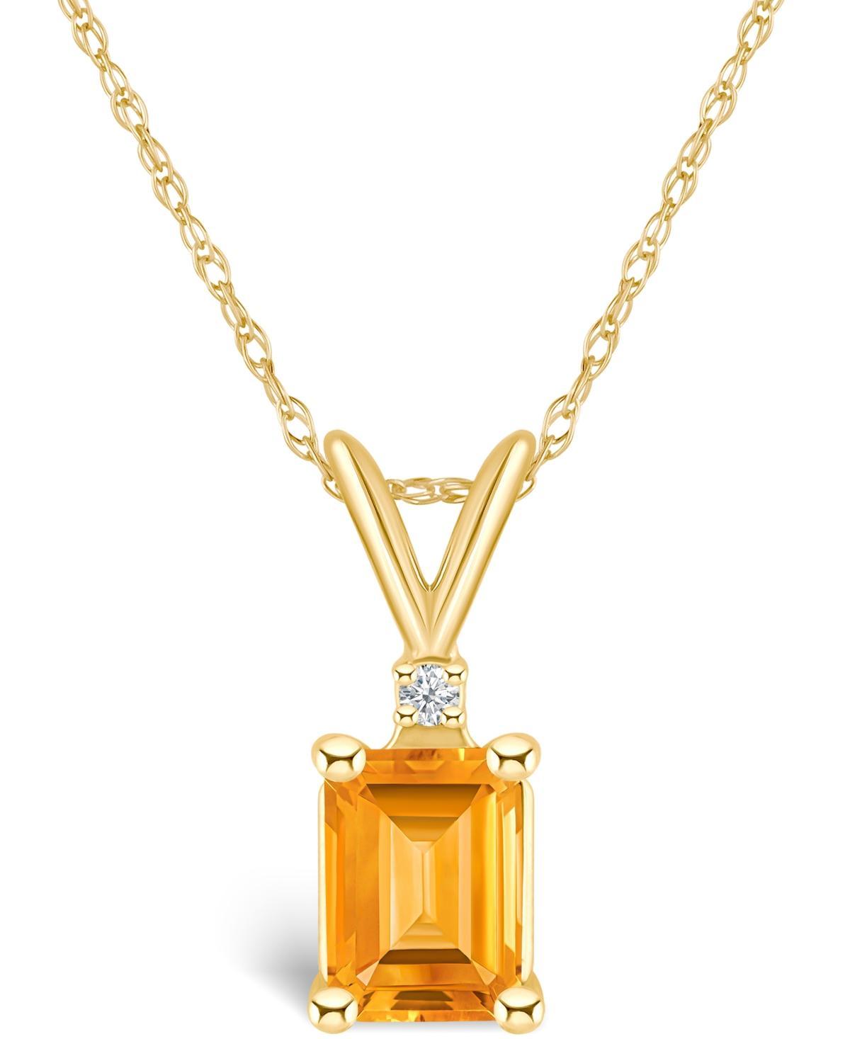 Celebration Gems 14k Gold Emerald Cut Citrine & Diamond Accent Pendant Necklace, Womens Product Image