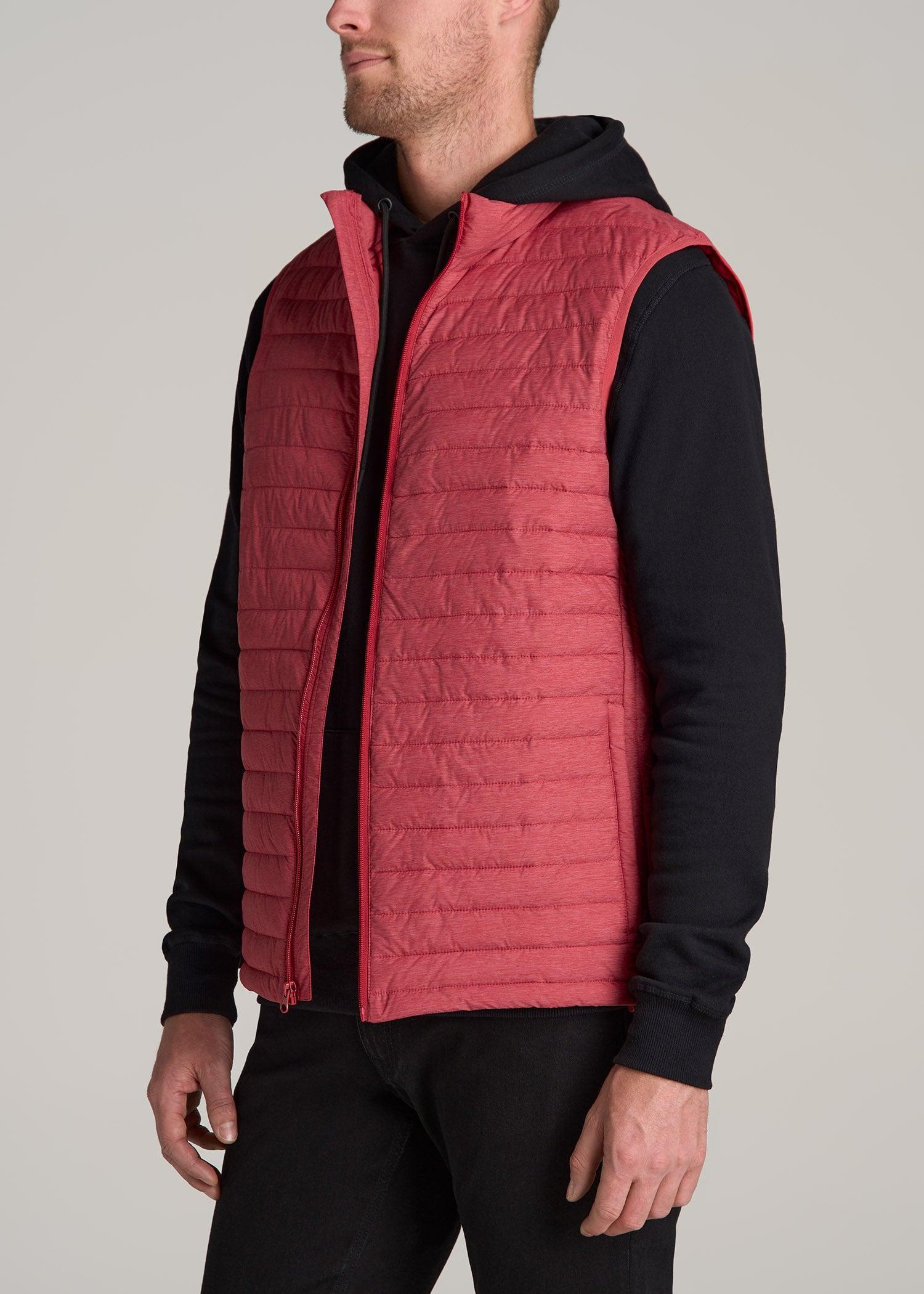 Packable Puffer Vest for Tall Men in Red Space Dye Male Product Image